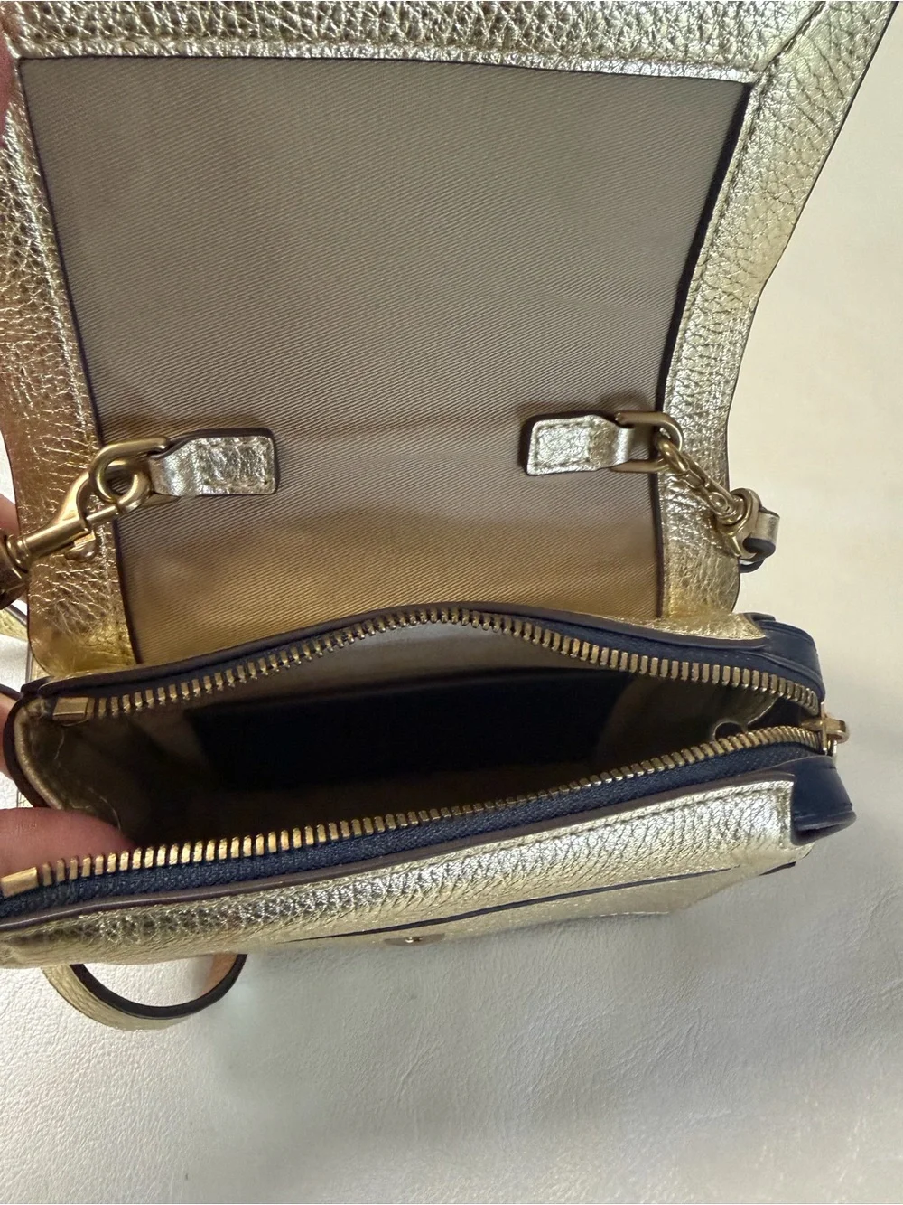 J. Crew Metallic Gold Pebbled Leather Crossbody Bag